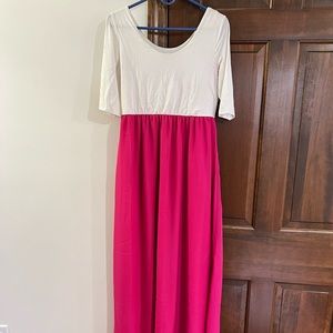Pinkblush Maternity chiffon hot pink colorblock maxi dress.